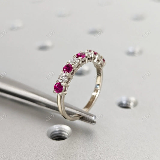 Round Ruby & Colorless Lab Grown Diamond Wedding Band  customdiamjewel 10KT White Gold VVS-EF