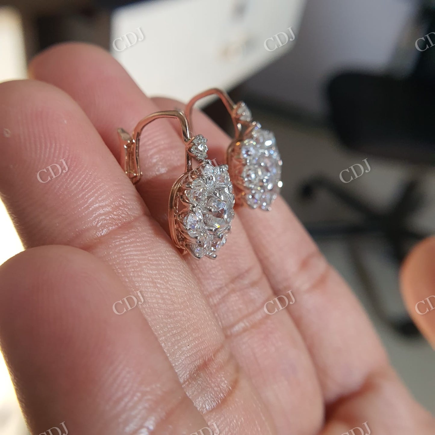 Old Mine Cushion Cut Diamond Cluster Earrings For Women  customdiamjewel   