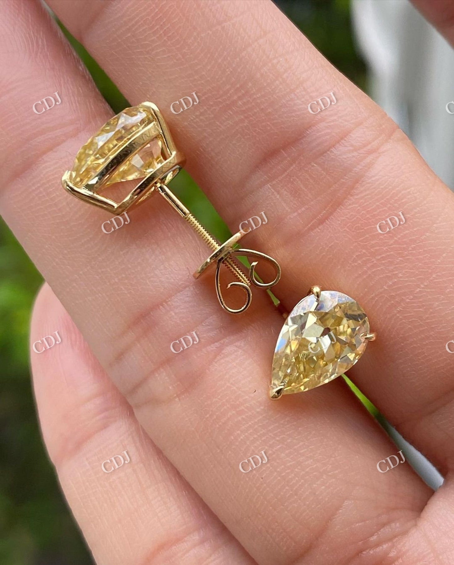 Pear Cut Canary Yellow Moissanite Solid Gold Stud Earrings  customdiamjewel   