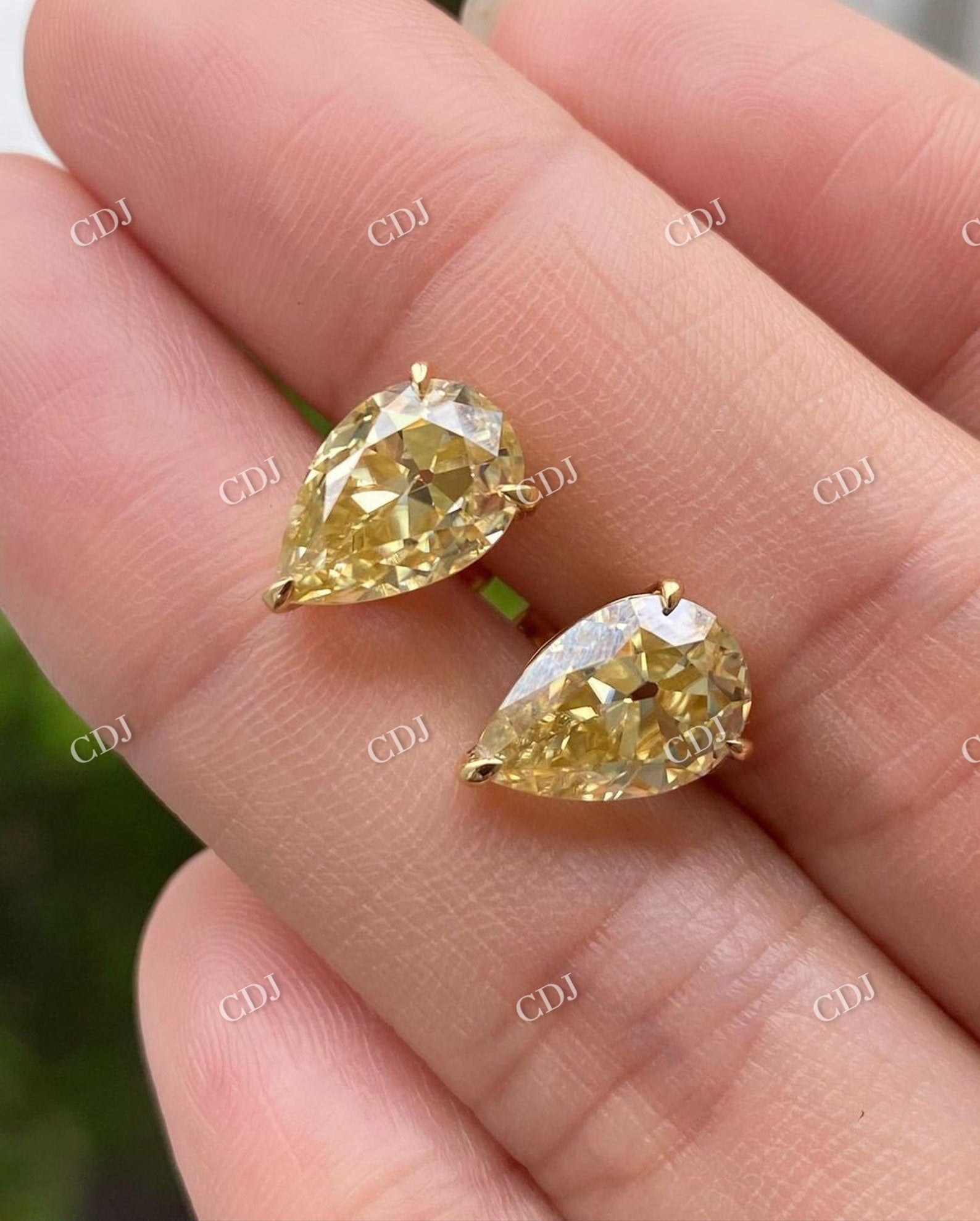 Pear Cut Canary Yellow Moissanite Solid Gold Stud Earrings  customdiamjewel   