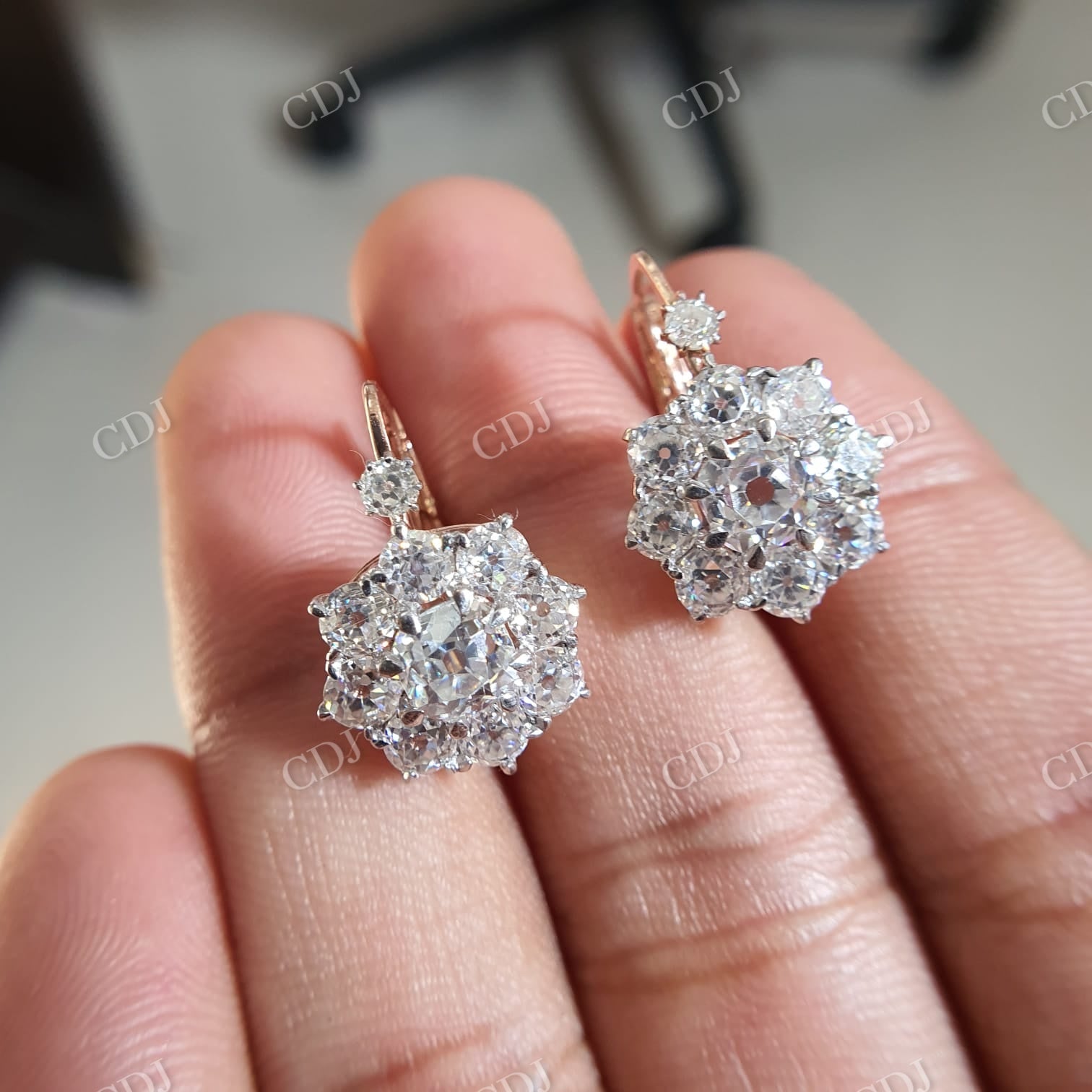 Old Mine Cushion Cut Diamond Cluster Earrings For Women  customdiamjewel   