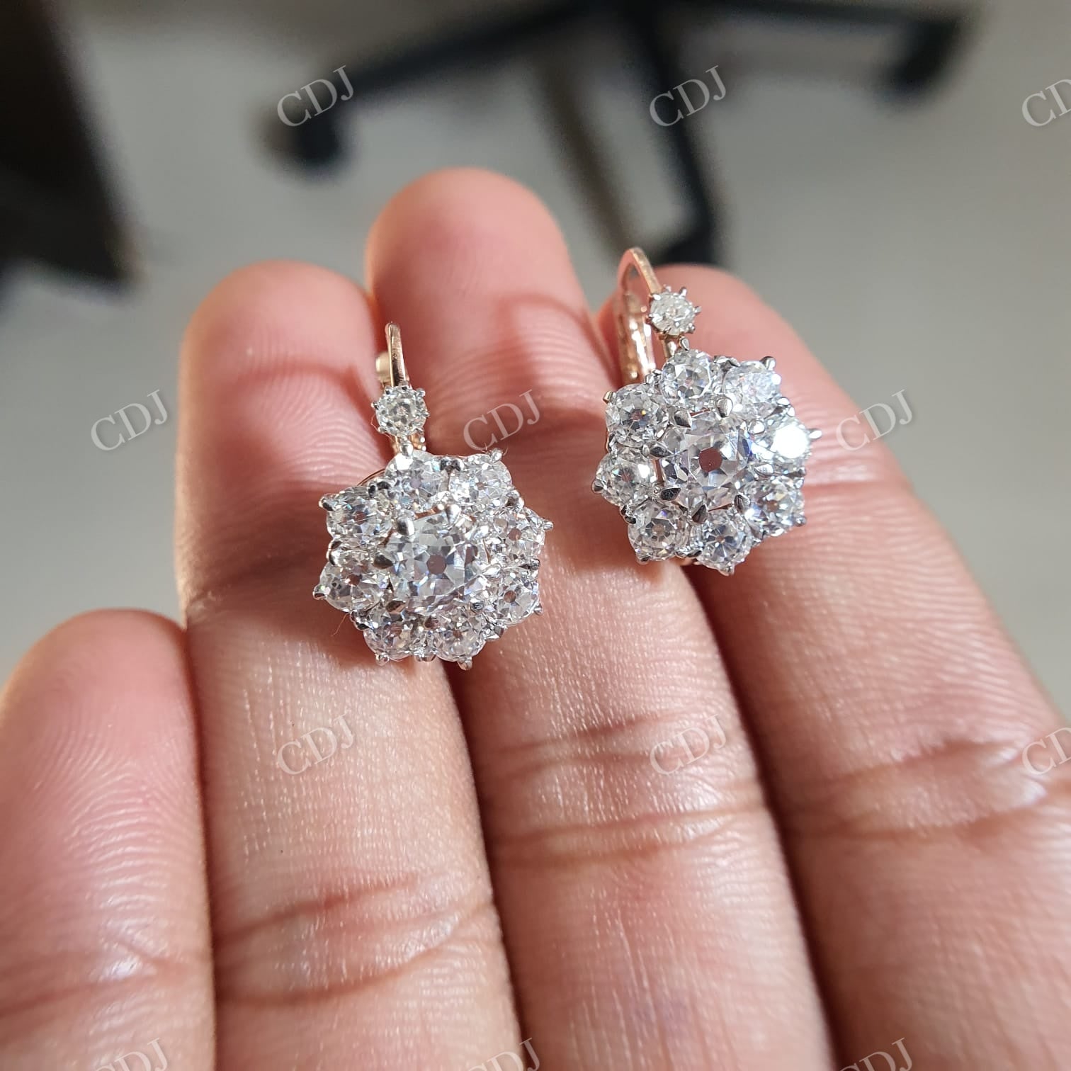 Old Mine Cushion Cut Diamond Cluster Earrings For Women  customdiamjewel   