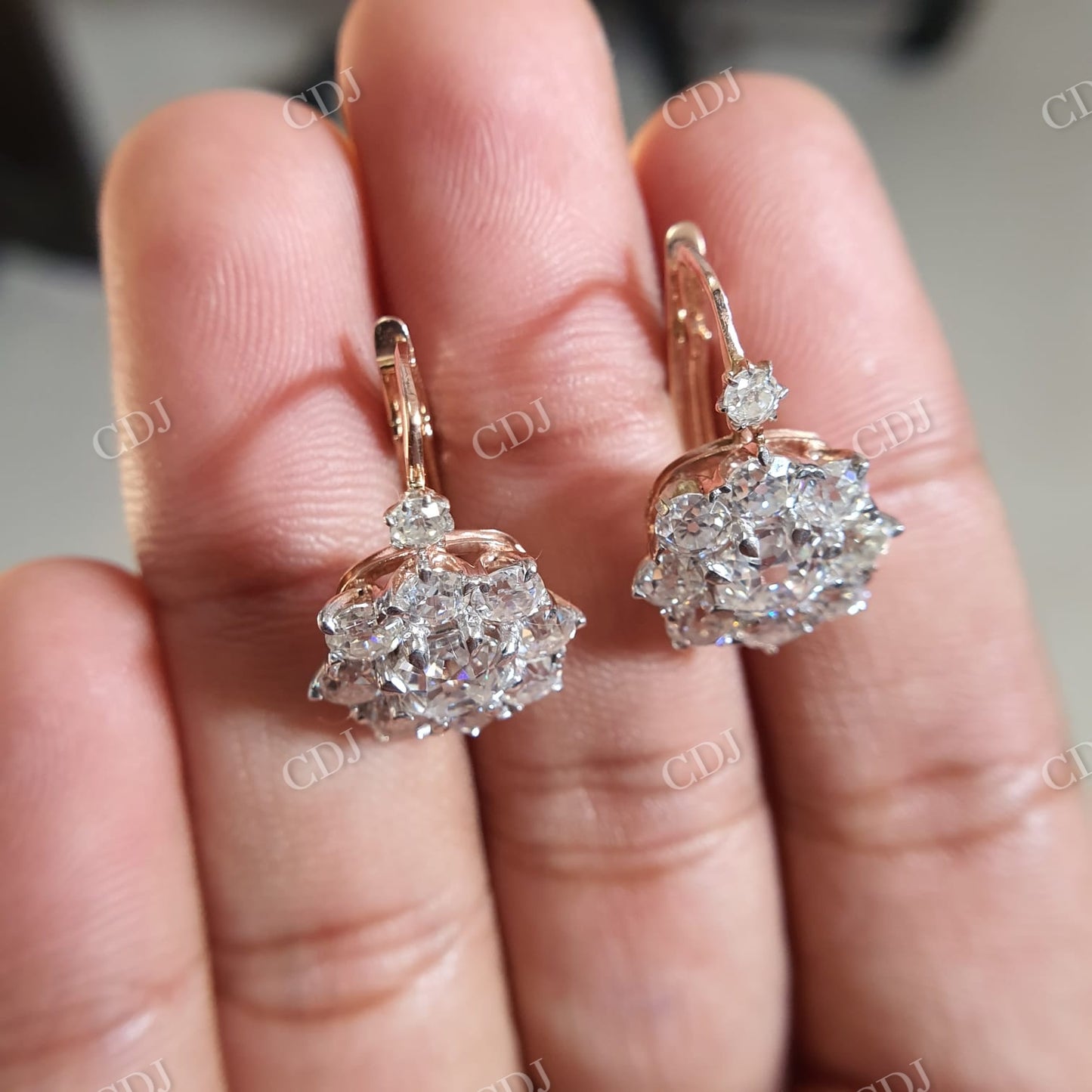 Old Mine Cushion Cut Diamond Cluster Earrings For Women  customdiamjewel   