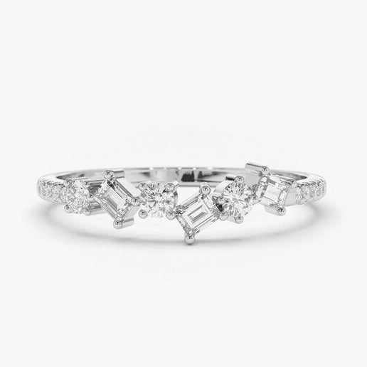 0.32CTW Round And Baguette Cut Natural Diamond Alternating Band  customdiamjewel 10KT White Gold VVS-EF