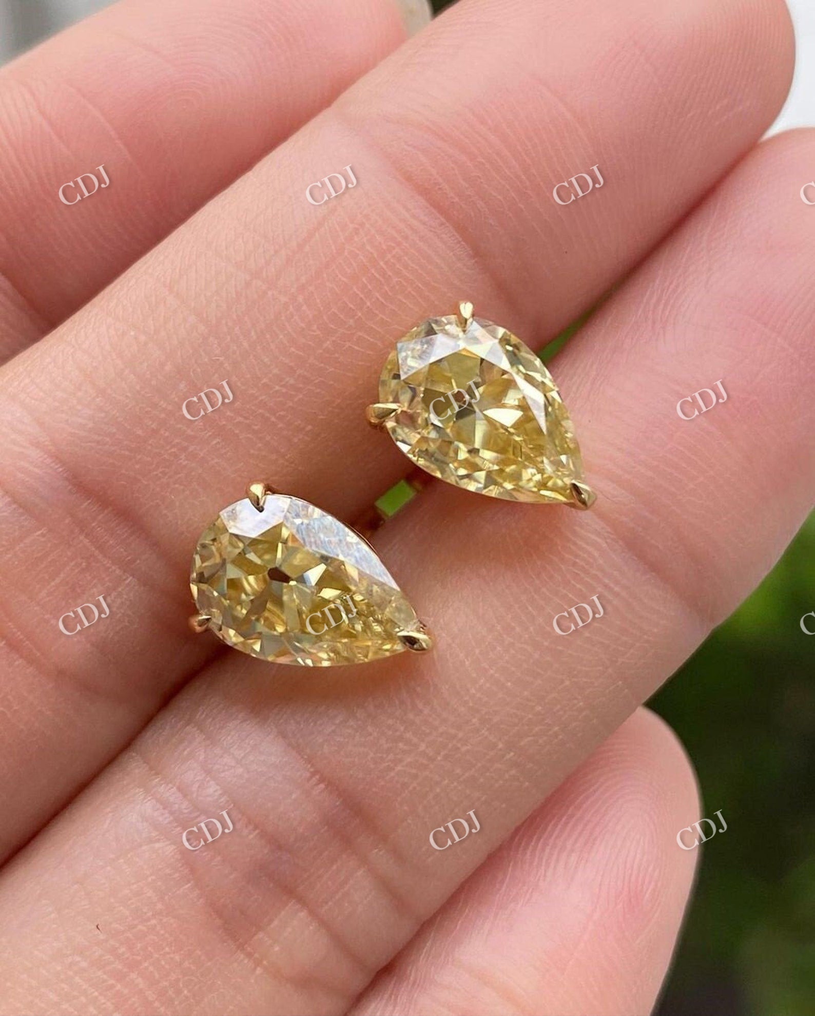 Pear Cut Canary Yellow Moissanite Solid Gold Stud Earrings  customdiamjewel   