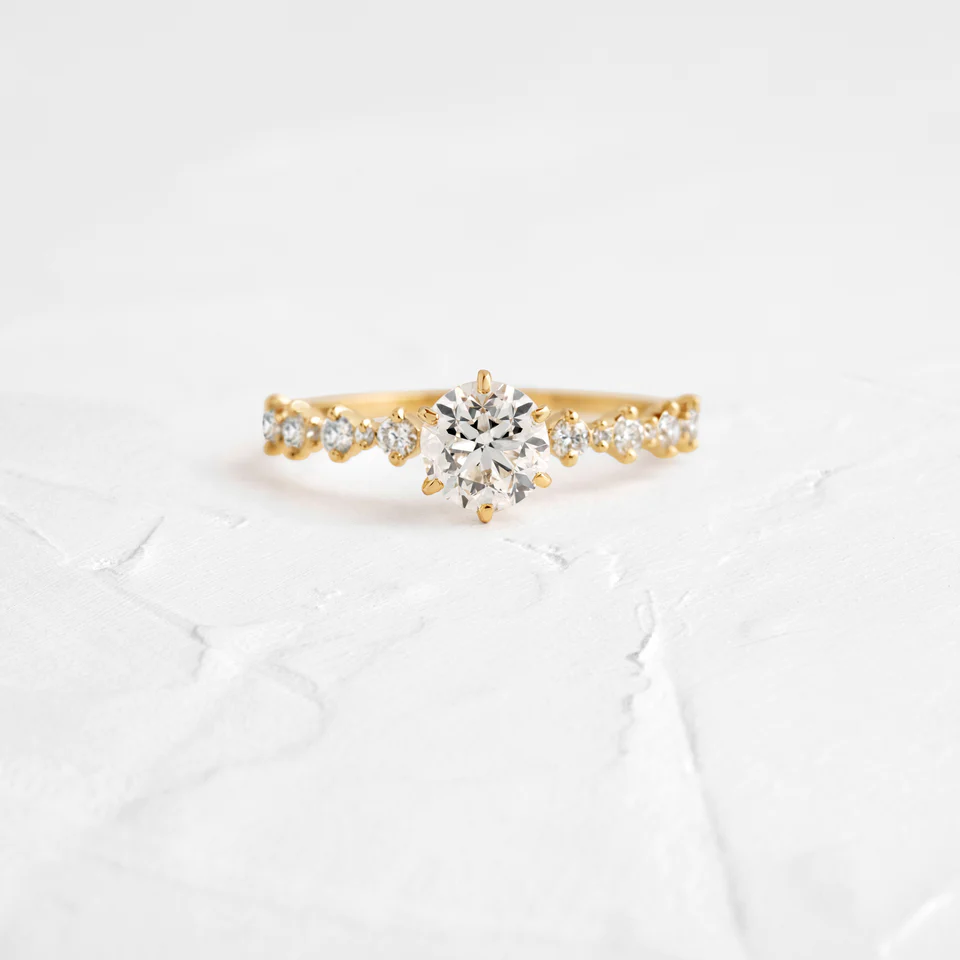 Wavelet Round Cut Moissanite Cluster Engagement Ring  customdiamjewel 10KT Yellow Gold VVS-EF