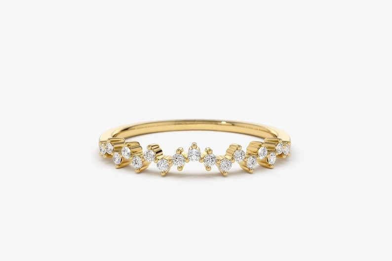 0.15CTW Natural Diamond Half Eternity Dainty Stackable Ring  customdiamjewel 10KT Yellow Gold VVS-EF