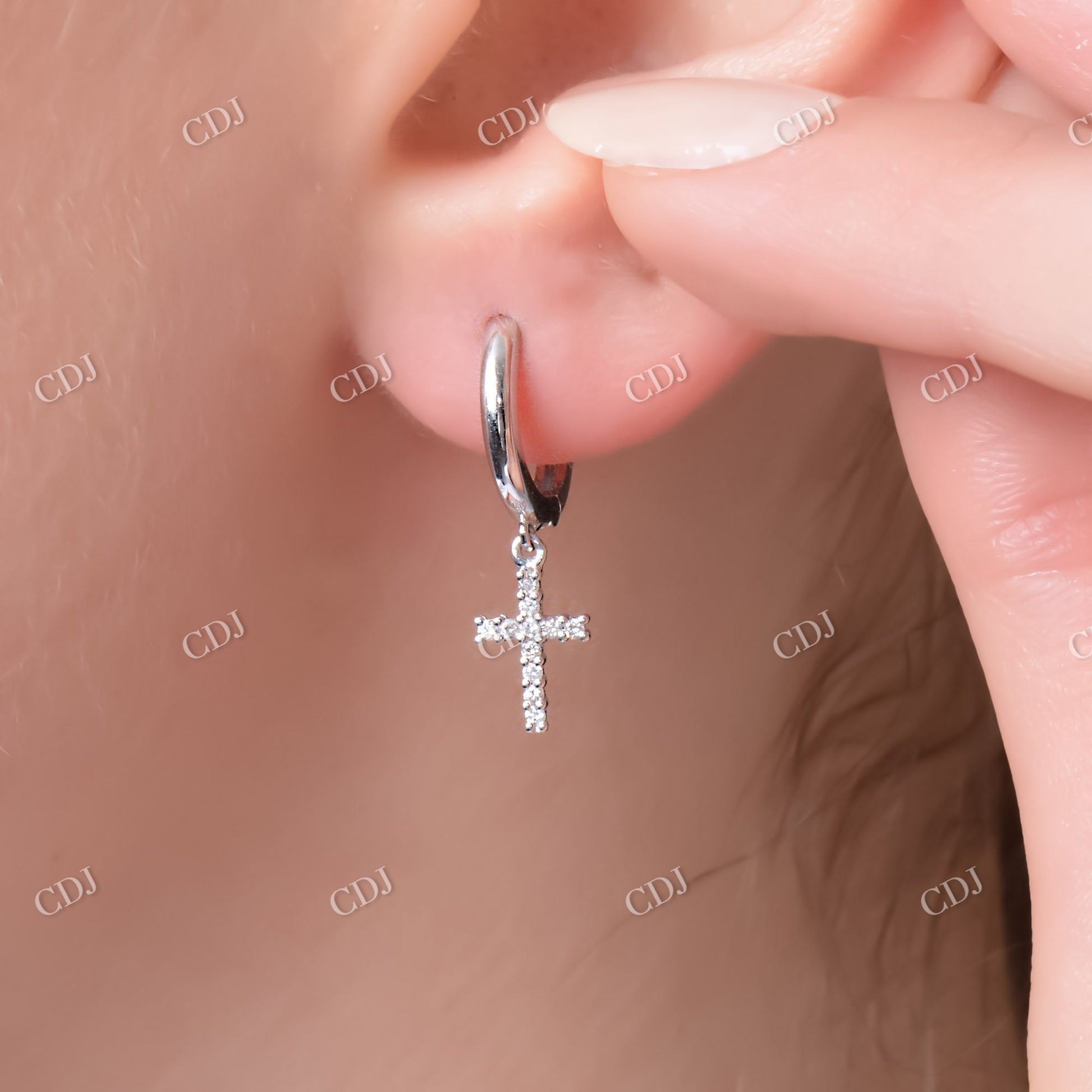 Moissanite Dangling Cross Diamond Earrings  customdiamjewel   