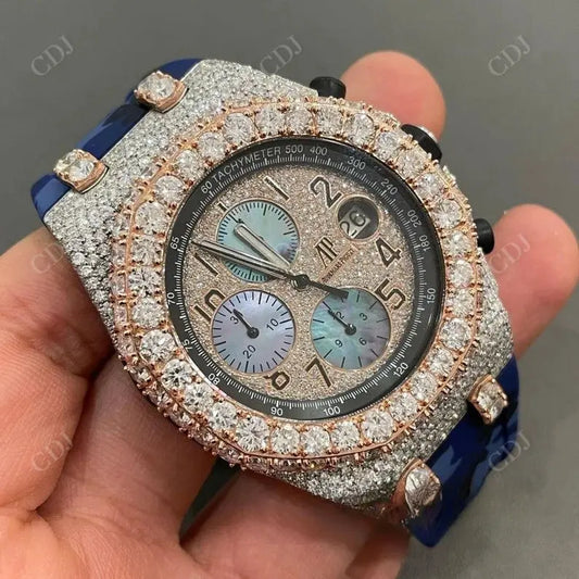 Blue Camo Silicon Belt Rapper AP Diamond Watch  customdiamjewel   