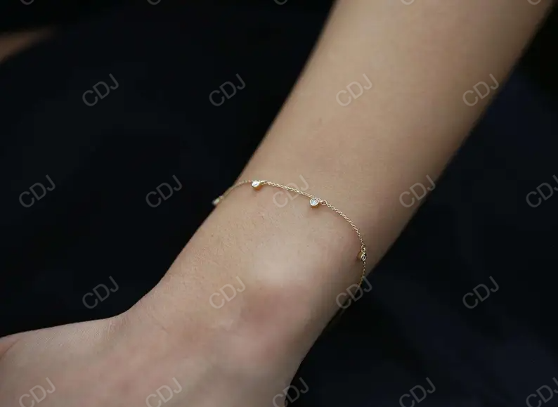 Dainty Thin 14k Gold Natural Diamond Bracelet  customdiamjewel   