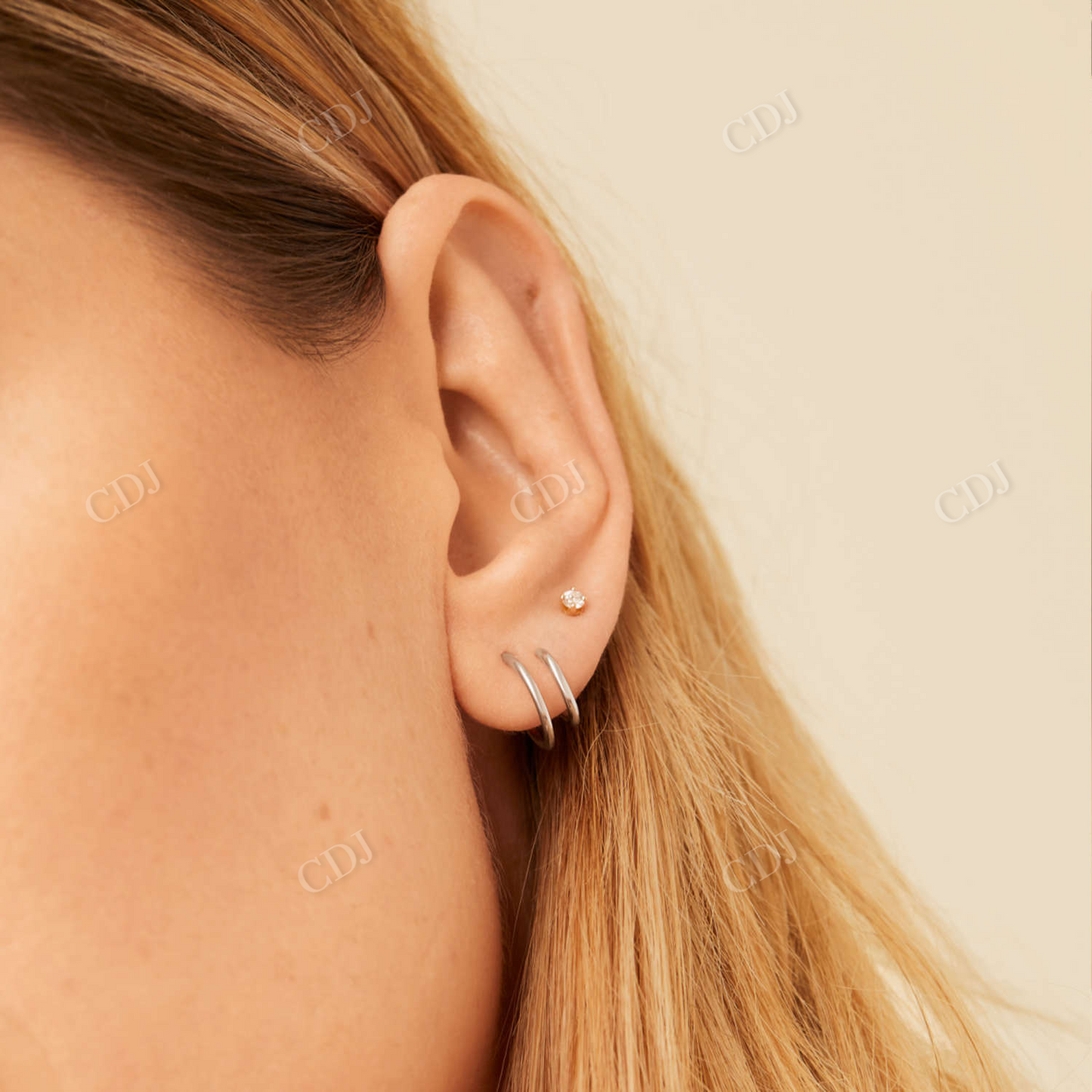 Daily Wear 14K Solid Gold Unique Twin Hoop Earrings  customdiamjewel   