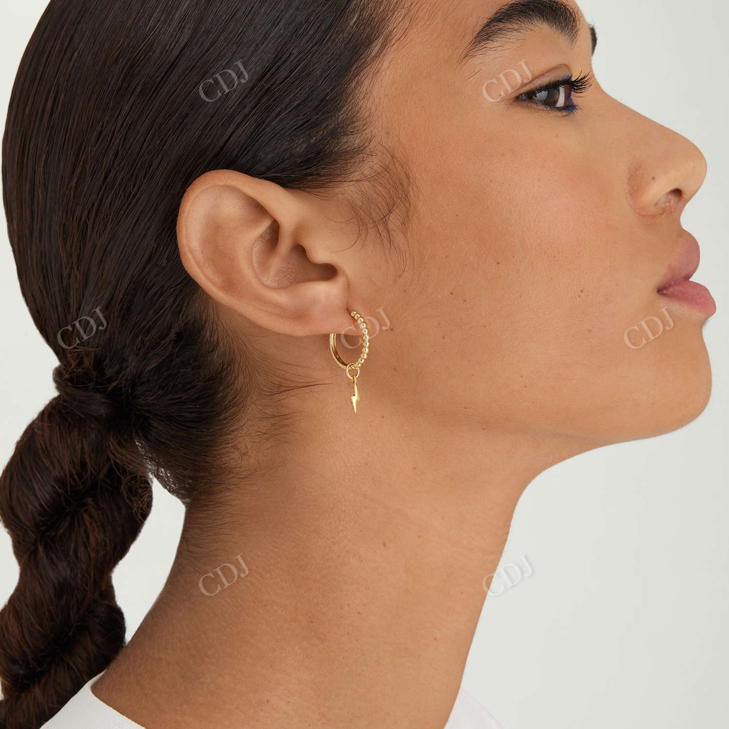 Single Lighting Bolt 14K Solid Gold Hoops Earrings  customdiamjewel   