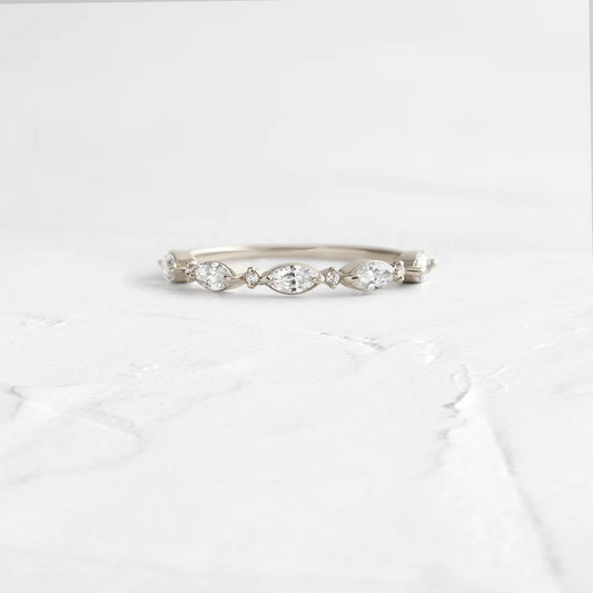 Marquise and Round Lab Grown Stackable Wedding Band  customdiamjewel 10KT White Gold VVS-EF