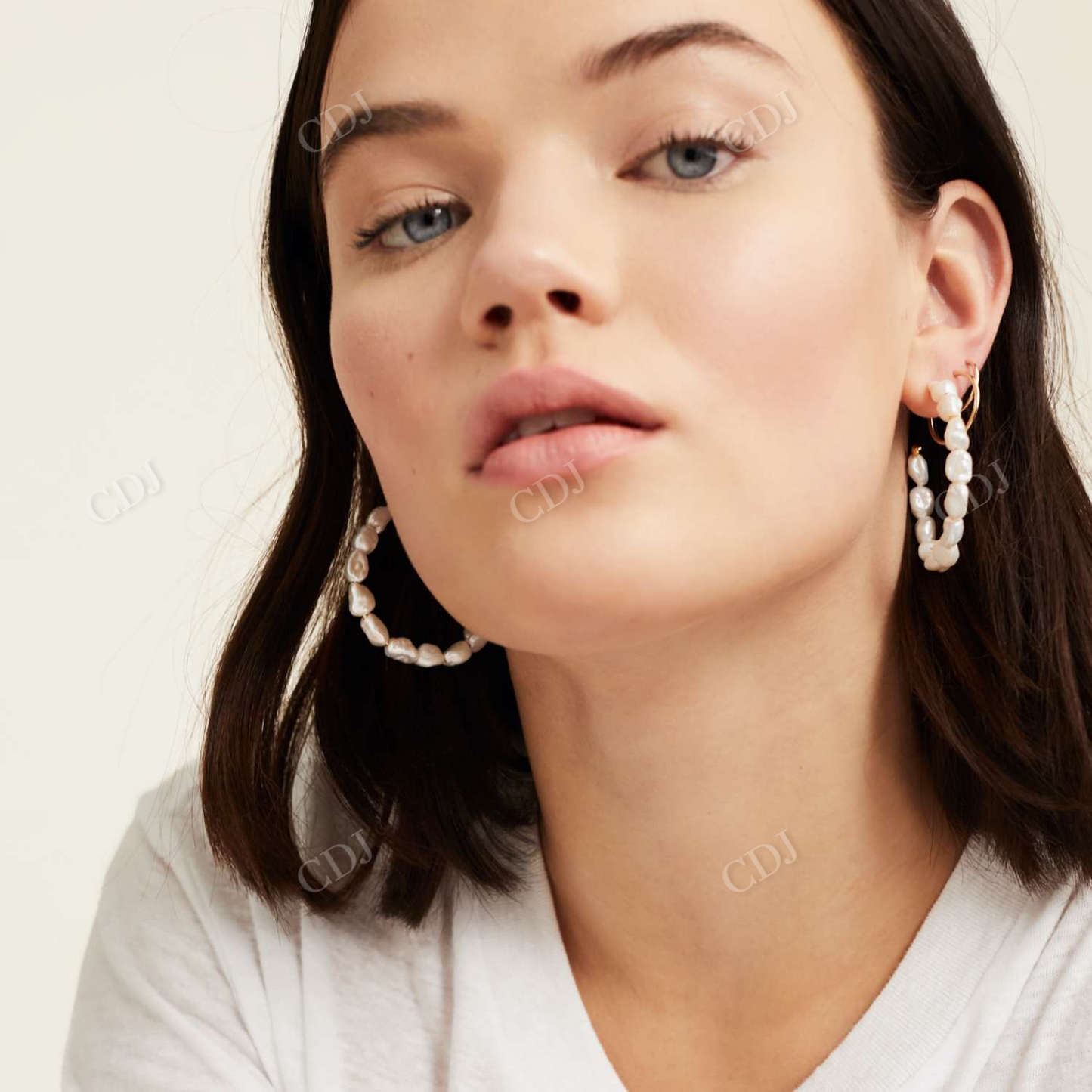 Bold Pearl Hoop 18K Solid Gold Hoop Earrings  customdiamjewel   