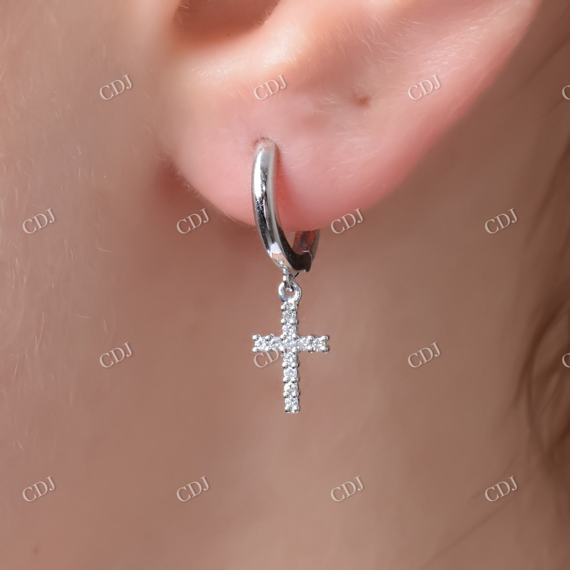 Moissanite Dangling Cross Diamond Earrings  customdiamjewel   