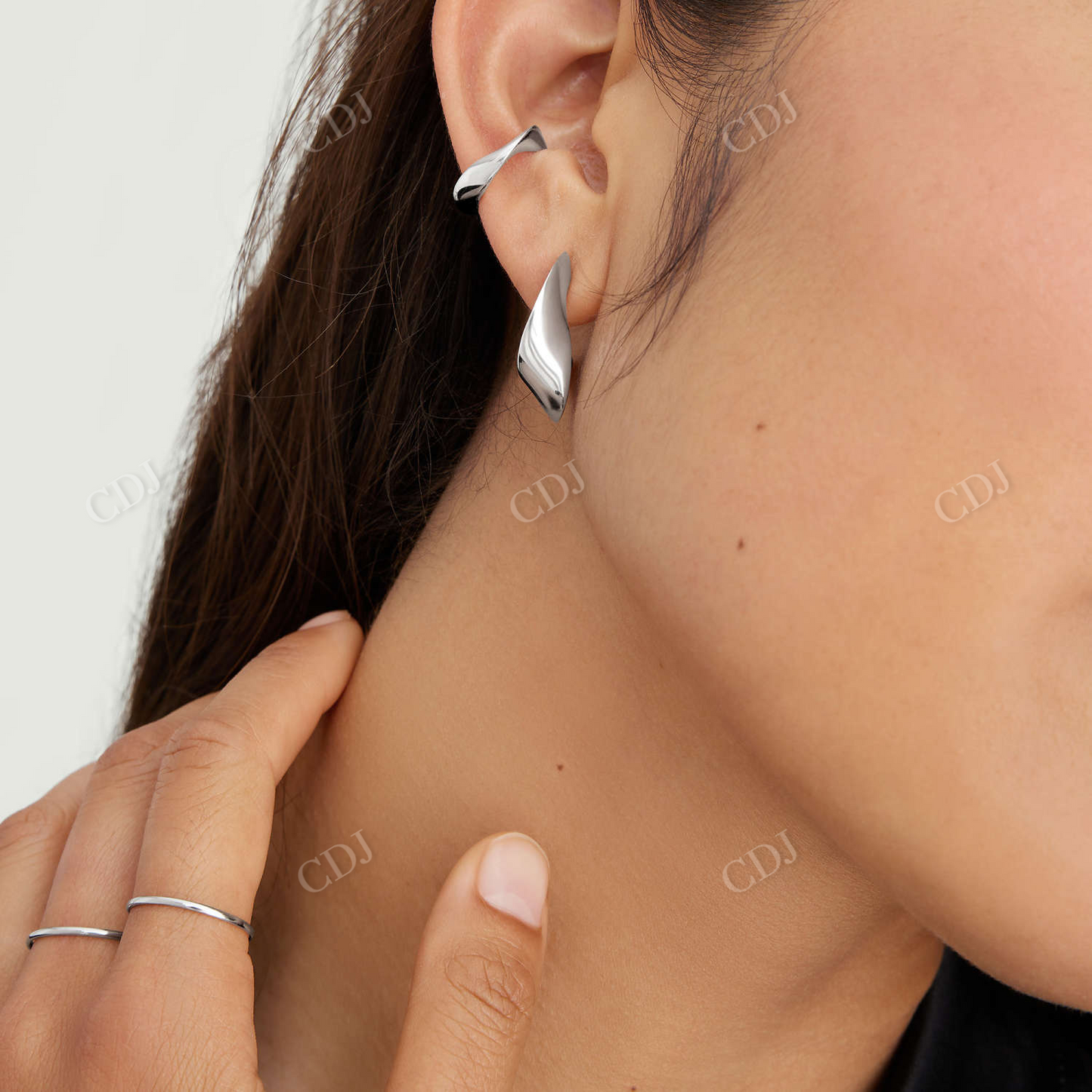 Trendy Sterling Silver Wave Hoop Earrings  customdiamjewel   