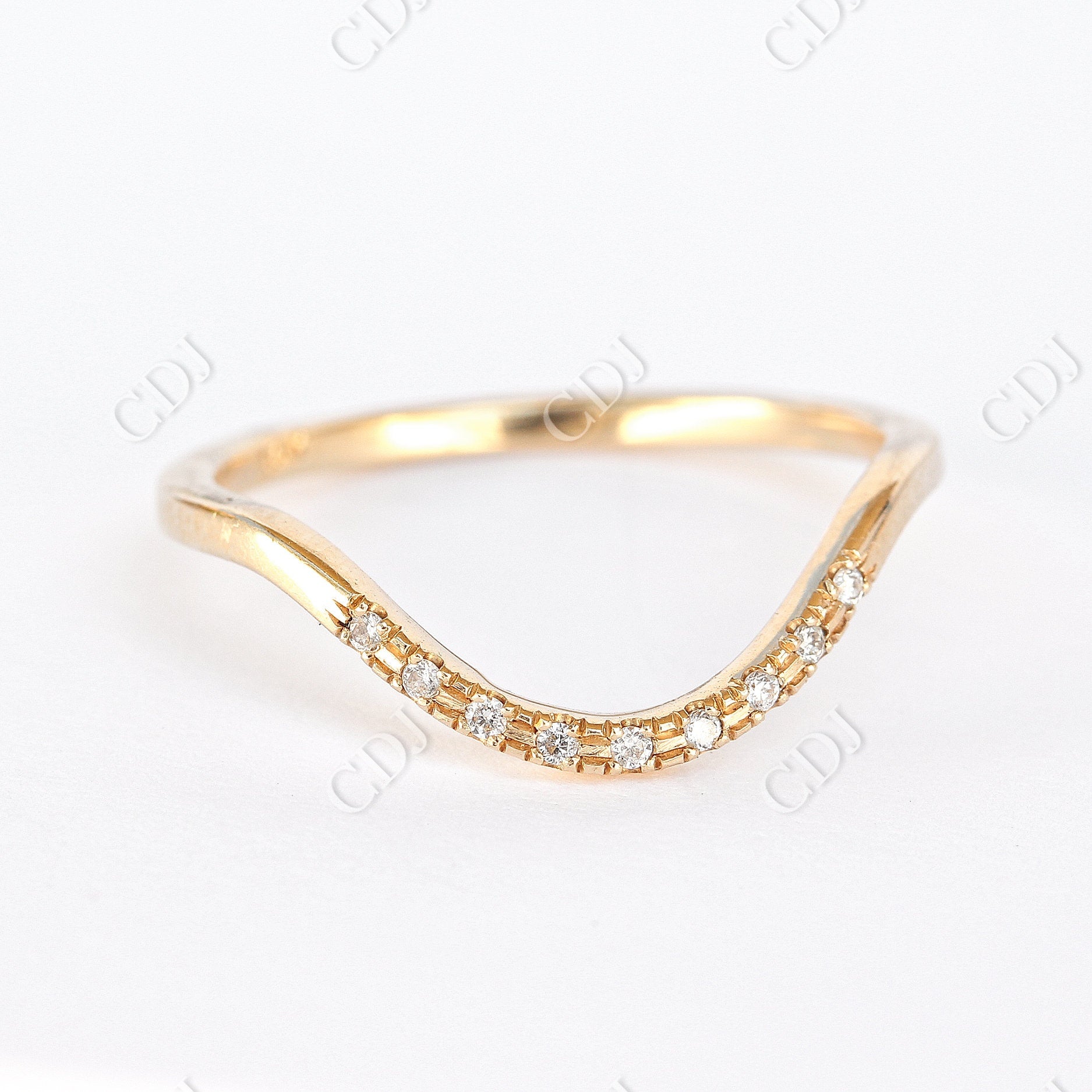 Curved 14K Yellow Gold Lab Grown Diamond Wedding Band  customdiamjewel   