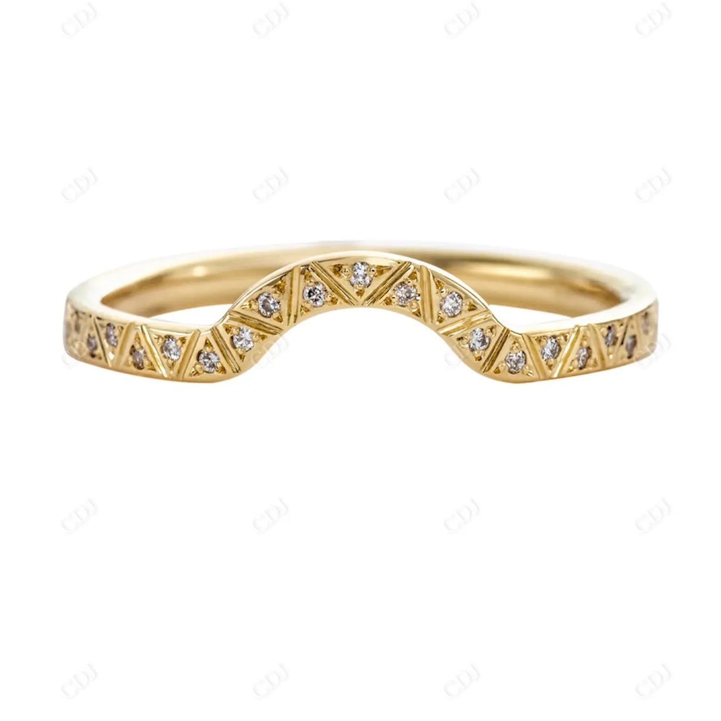 0.8MM Round Natural Curved Engraved Wedding Band  customdiamjewel 10KT Yellow Gold VVS-EF