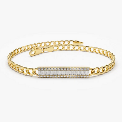 14k Gold Baguette Cut Natural Diamond Curb Link Bracelet  customdiamjewel 10 KT Solid Gold Yellow Gold VVS-EF