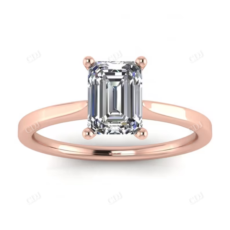 Emerald Cut Solitaire Engagement Ring  customdiamjewel 10 KT Rose Gold VVS-EF