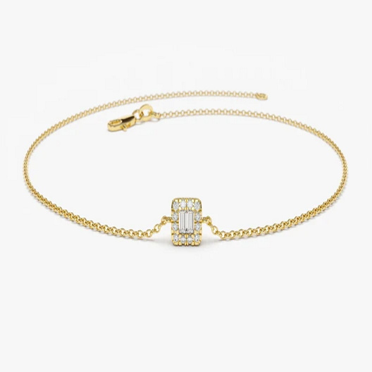 14K Gold Tiny Baguette and Round Cut Natural Diamond Bracelet  customdiamjewel 10 KT Solid Gold Yellow Gold VVS-EF