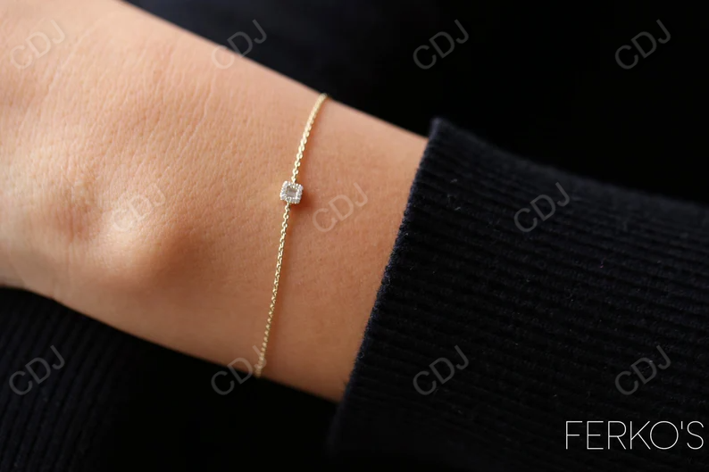 14K Gold Tiny Baguette and Round Cut Natural Diamond Bracelet  customdiamjewel   