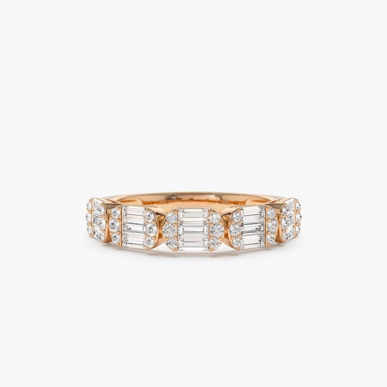 0.75CTW Baguette Cut Natural Diamond Half Eternity Wedding Band  customdiamjewel 10KT Rose Gold VVS-EF