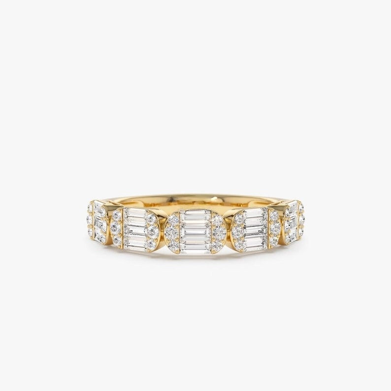 0.75CTW Baguette Cut Natural Diamond Half Eternity Wedding Band  customdiamjewel 10KT Yellow Gold VVS-EF