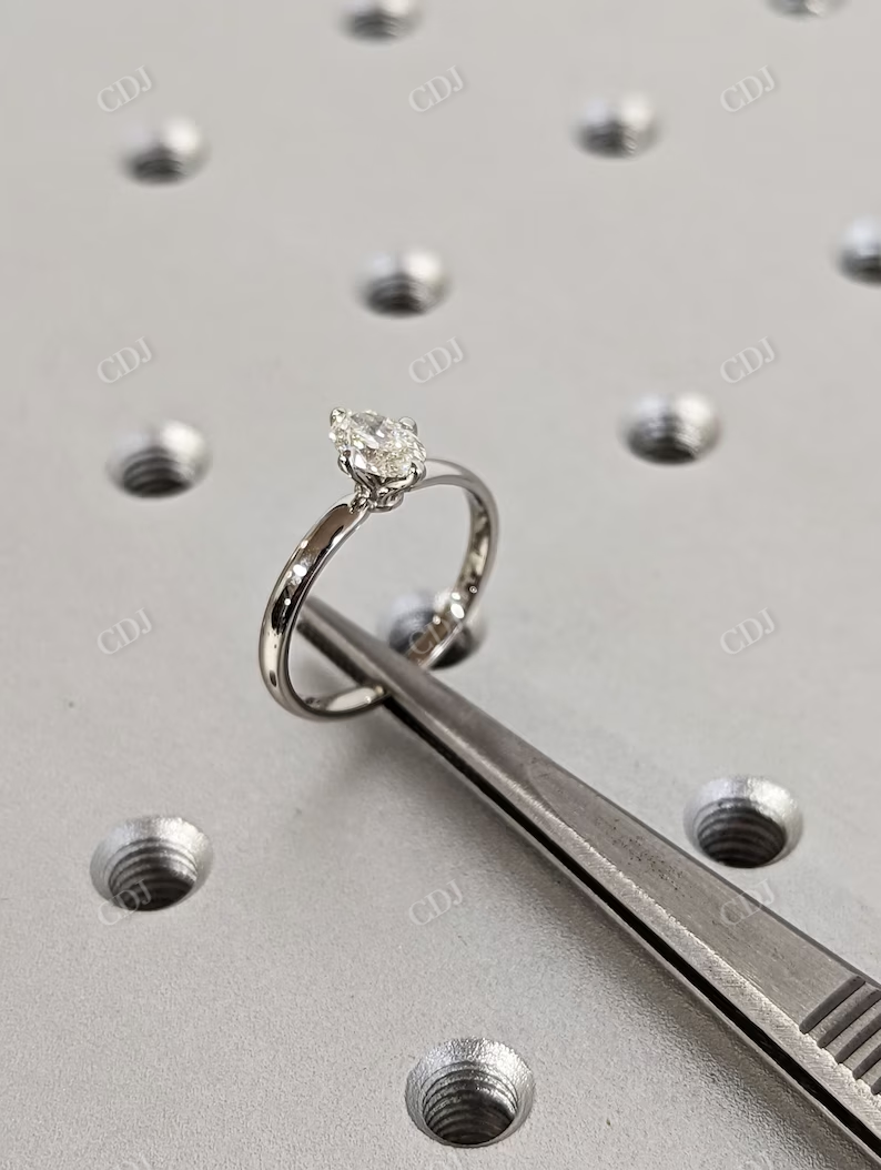 White Gold Marquise Cut Moissanite Solitaire Ring  customdiamjewel   