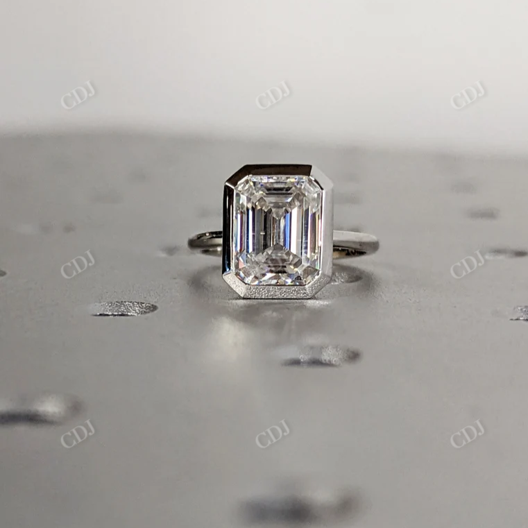 3CT Emerald Cut Moissanite Solitaire Ring  customdiamjewel 10 KT White Gold VVS-EF