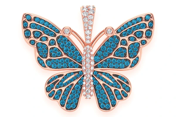 1.75CTW Butterfly  Blue Diamond Pendant  customdiamjewel   