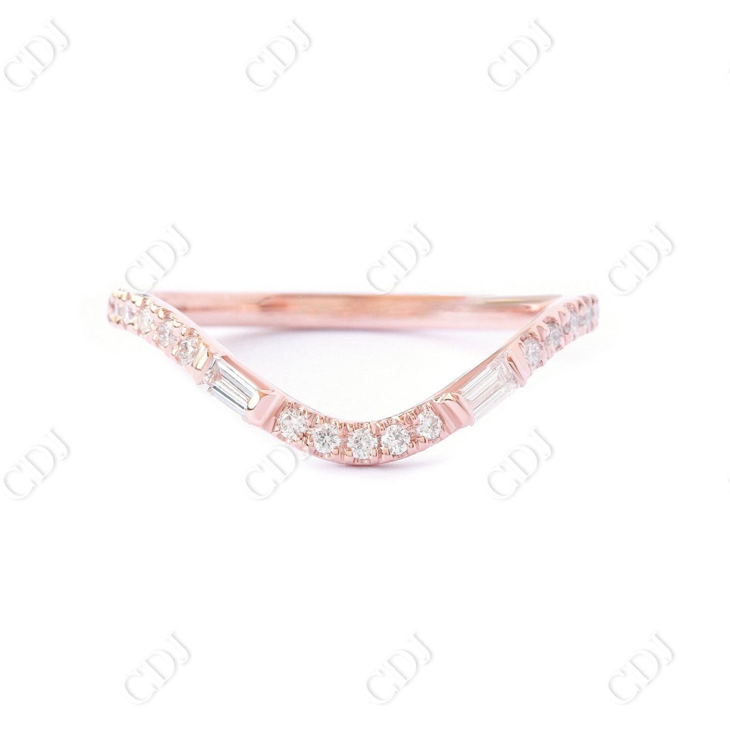 Round and Baguette Curved Shape Matching Wedding Band  customdiamjewel 10KT Rose Gold VVS-EF