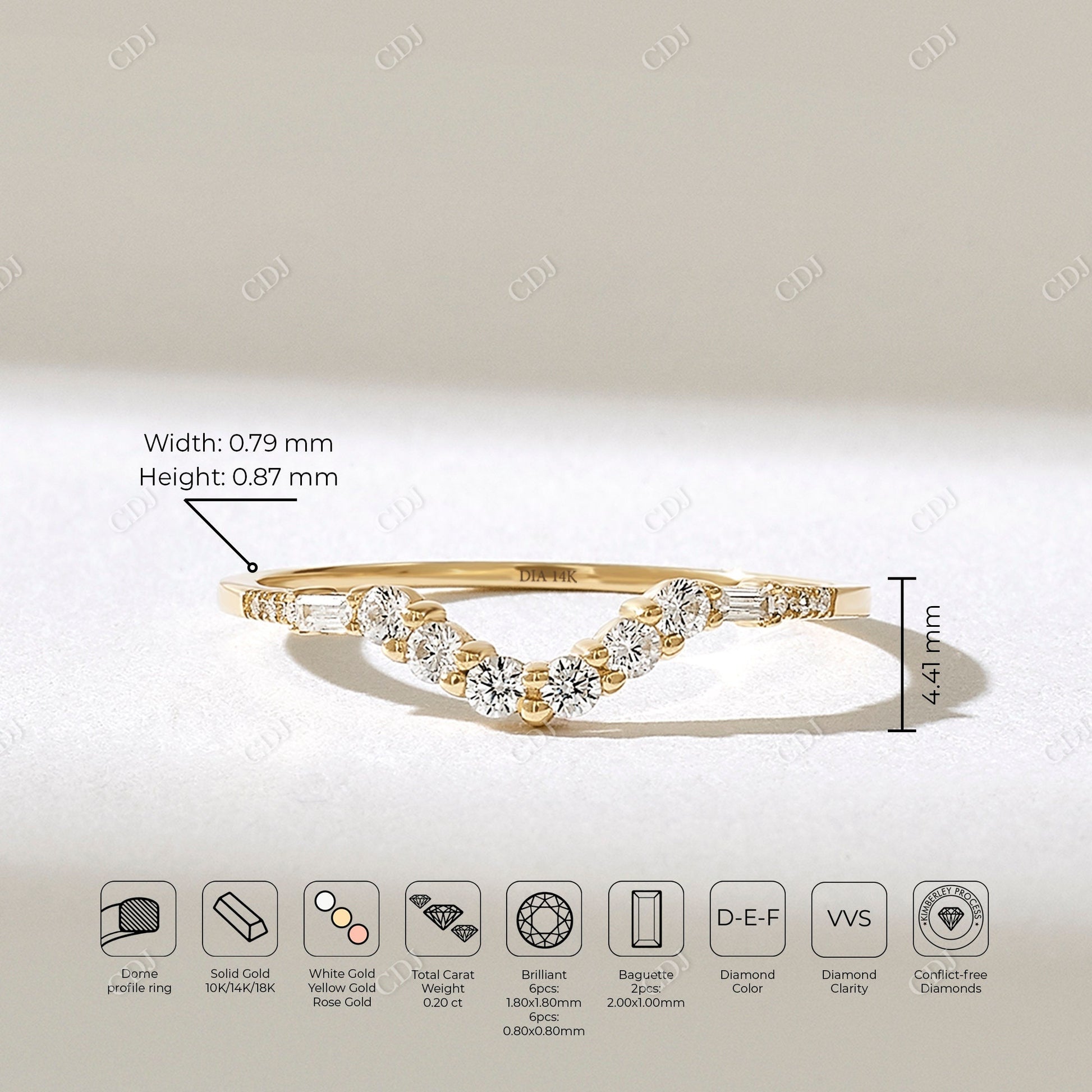 Real Diamond 0.20CTW Baguette Round Curved Wedding Band  customdiamjewel   