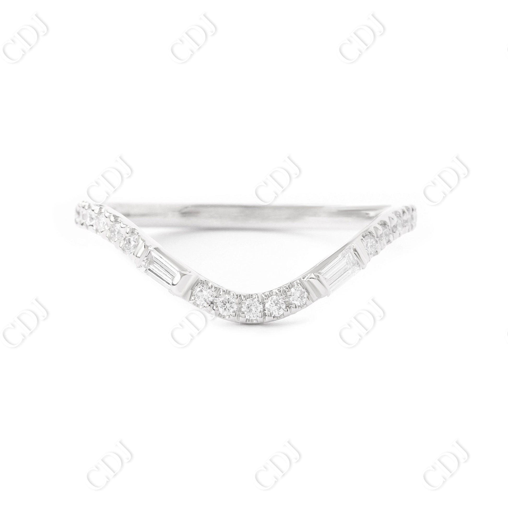 Round and Baguette Curved Shape Matching Wedding Band  customdiamjewel 10KT White Gold VVS-EF