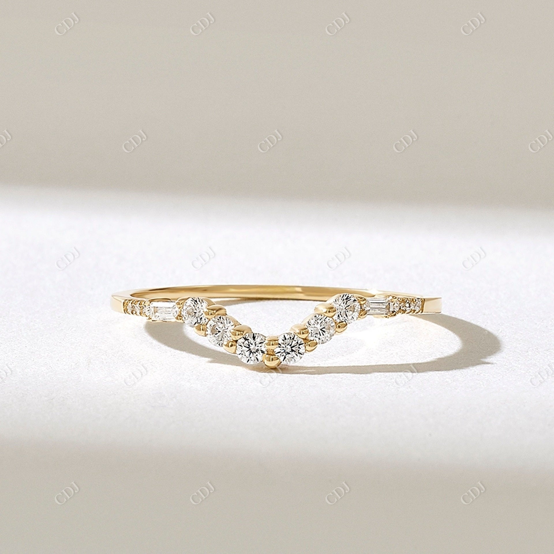 Real Diamond 0.20CTW Baguette Round Curved Wedding Band  customdiamjewel 10KT Yellow Gold VVS-EF