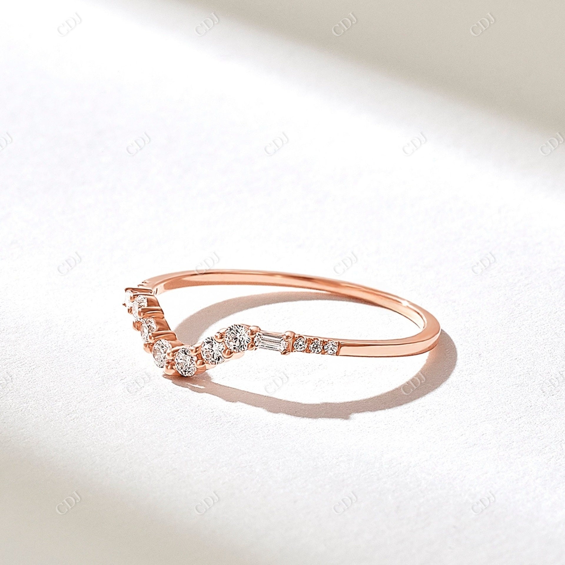 Real Diamond 0.20CTW Baguette Round Curved Wedding Band  customdiamjewel 10KT Rose Gold VVS-EF