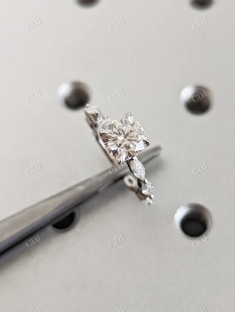 Colorless Cushion Marquise Moissanite Ring  customdiamjewel   