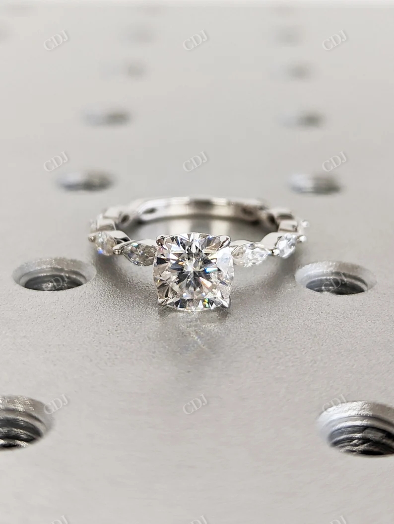 Colorless Cushion Marquise Moissanite Ring  customdiamjewel   