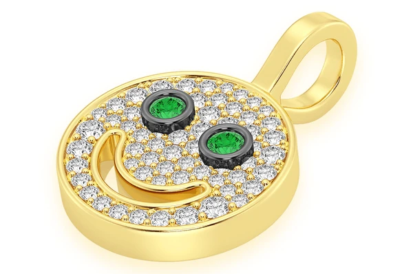 0.33CTW  Emerald Gemstone Eyes Smiley Pendant  customdiamjewel   