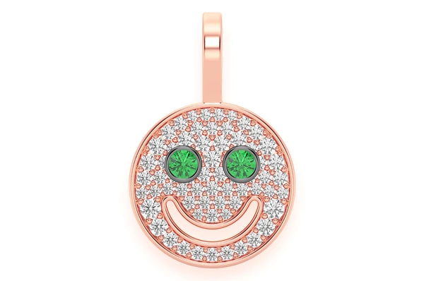 0.33CTW  Emerald Gemstone Eyes Smiley Pendant  customdiamjewel   