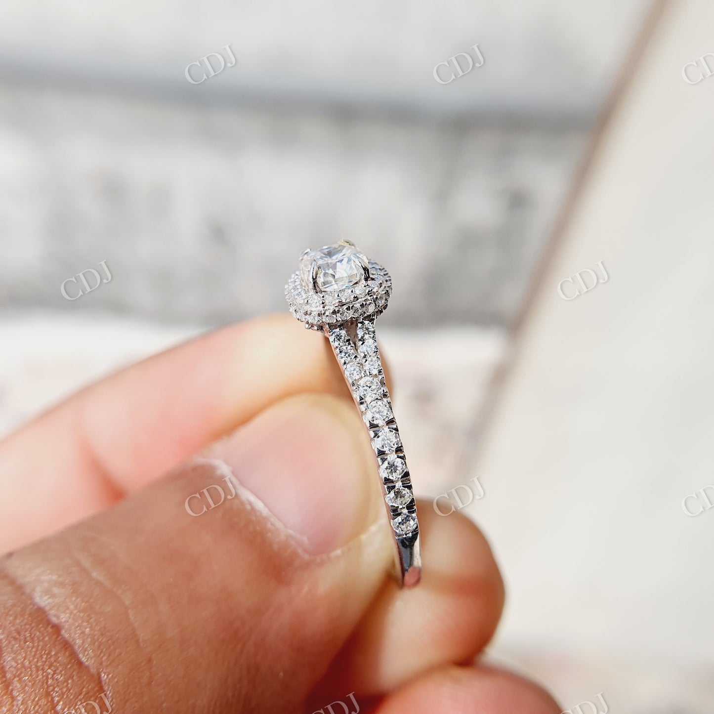 Halo Moissanite Split Shank Engagement Ring  customdiamjewel   