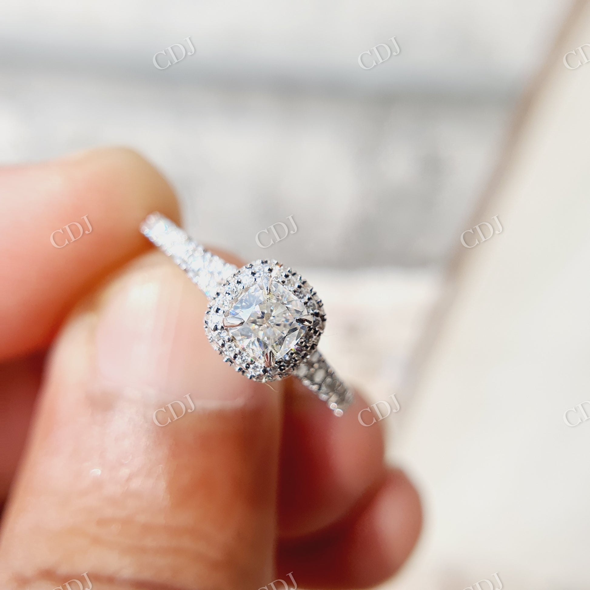 Halo Moissanite Split Shank Engagement Ring  customdiamjewel   