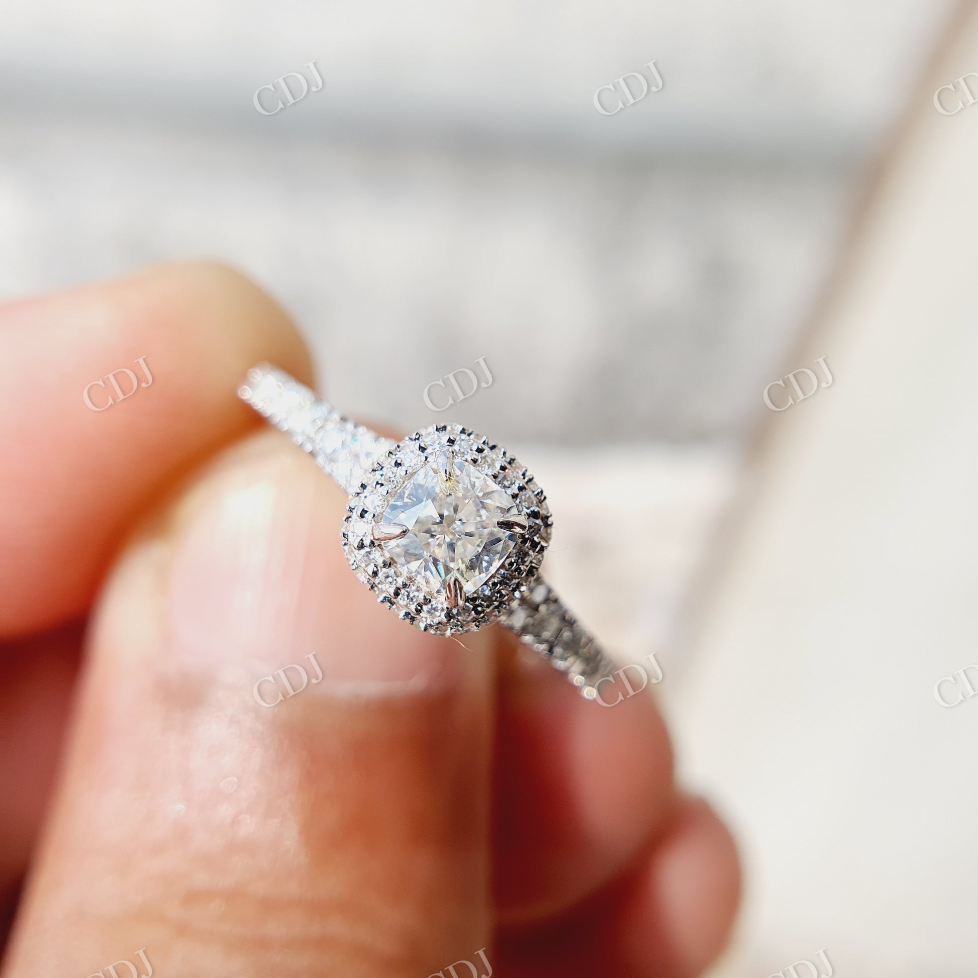 Halo Moissanite Split Shank Engagement Ring  customdiamjewel   