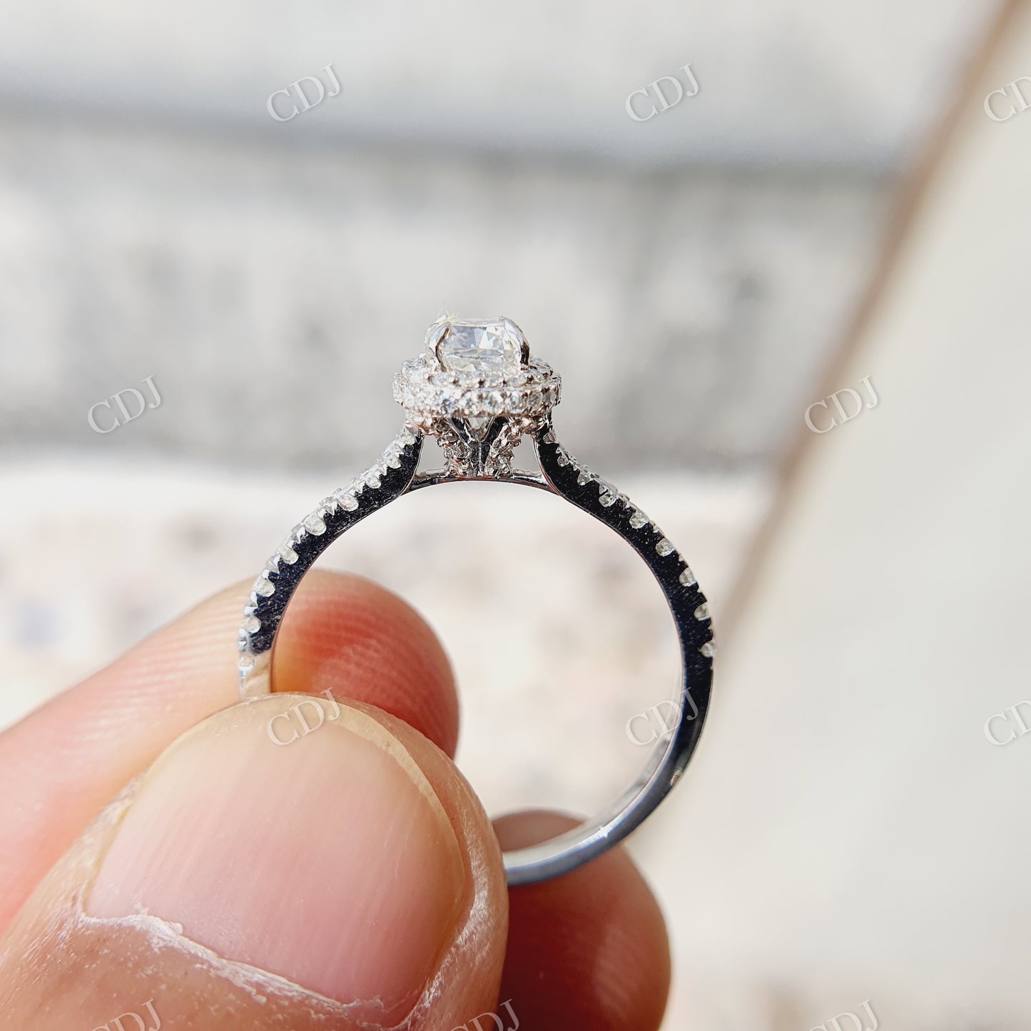 Halo Moissanite Split Shank Engagement Ring  customdiamjewel   