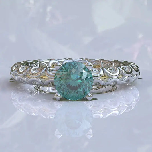 Two Tone Portuguese Cut Cyan Blue Moissanite Ring  customdiamjewel   