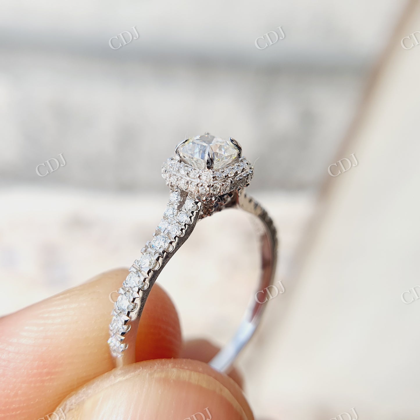 Halo Moissanite Split Shank Engagement Ring  customdiamjewel   