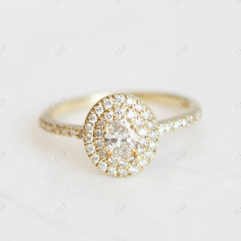 0.5ct Oval Cut Moissanite Double Halo Engagement Ring  customdiamjewel 10KT Yellow Gold VVS-EF