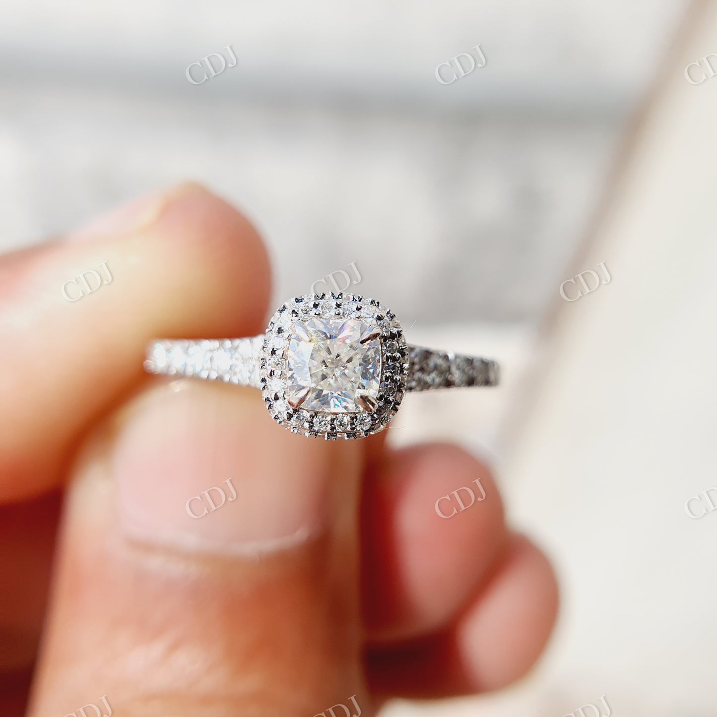 Halo Moissanite Split Shank Engagement Ring  customdiamjewel   