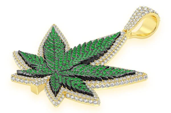 7.75CTW Gold Green Cannabis Leaf Pendant  customdiamjewel   