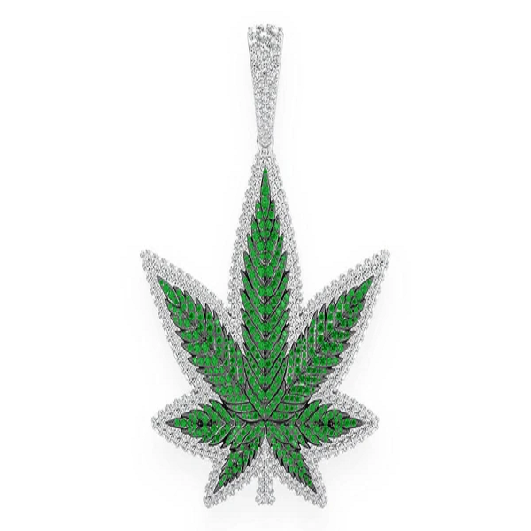 7.75CTW Gold Green Cannabis Leaf Pendant  customdiamjewel   